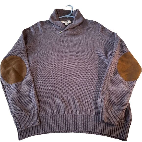 Joseph Abboud Purple Fisherman's Cowl Neck Sweater L Mens Elbow Patches - Picture 3 of 9